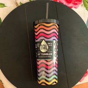 Colorful rainbow drink tumbler with straw